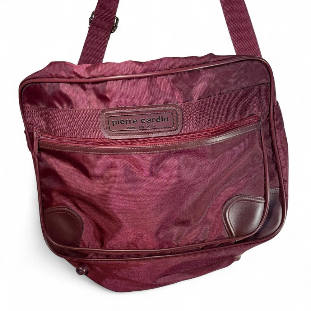 Pierre Cardin Men's Maroon Nylon Messenger Bag with Leather Trim